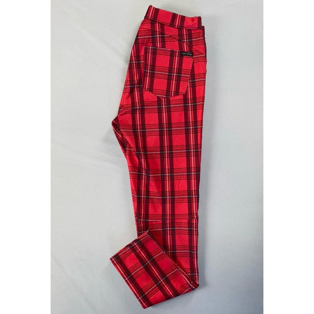Sanctuary Pull On Skinny Knit Grease Leggings, Jeggings. Red Plaid, Women's M.
